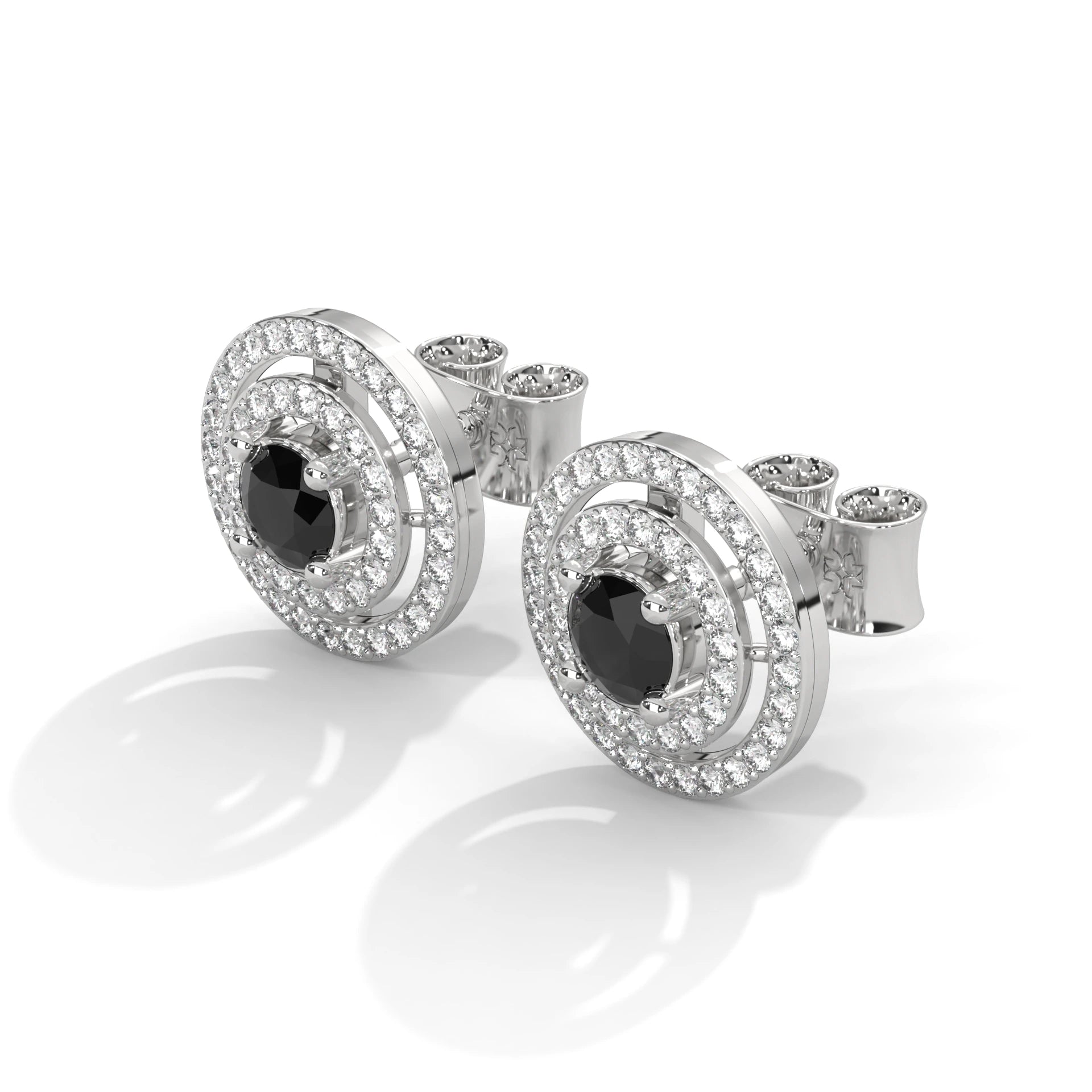 Luxury 2.20 Ct Round Cut Black And White Diamond Halo Stud Earrings