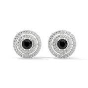 Luxury 2.20 Ct Round Cut Black And White Diamond Halo Stud Earrings
