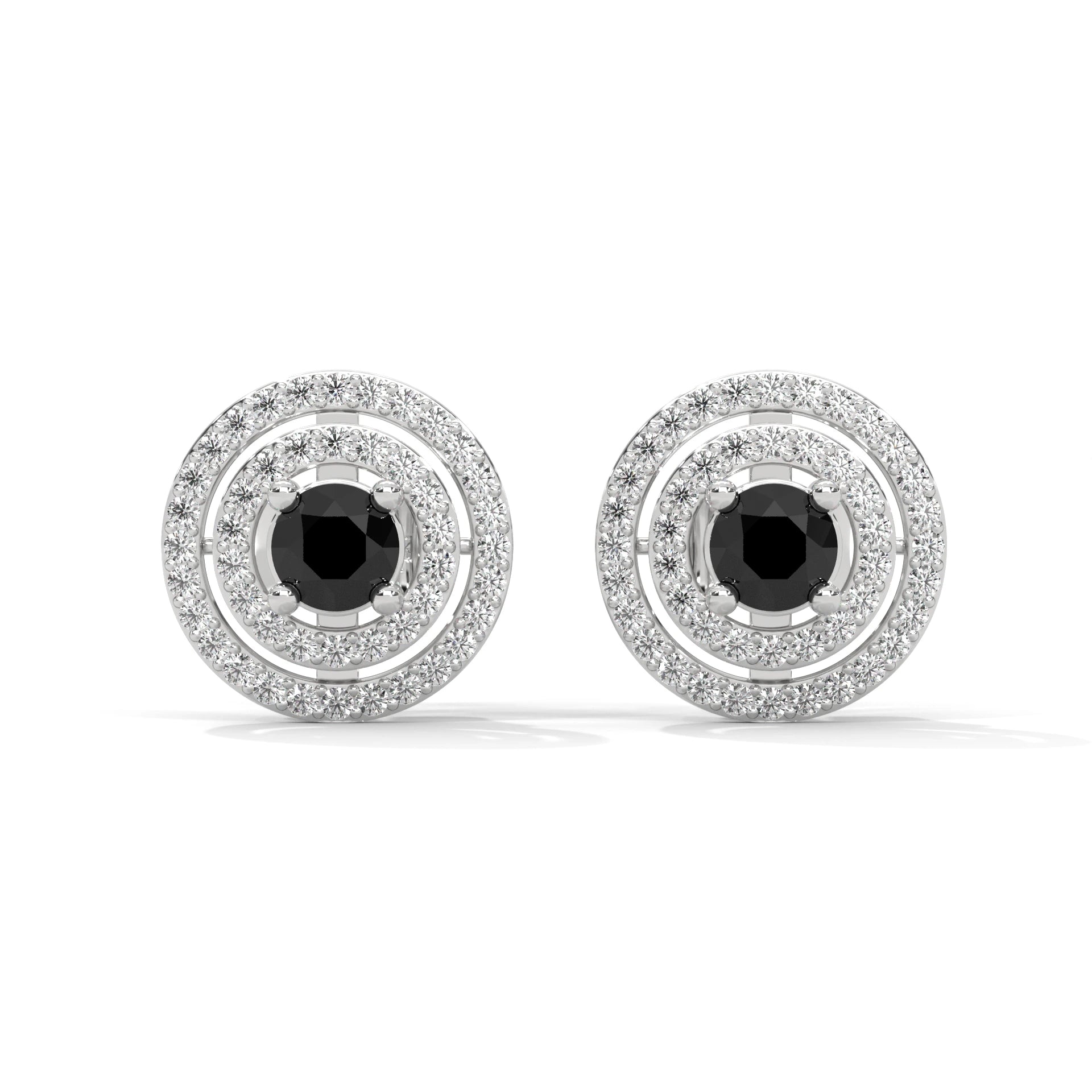 Luxury 2.20 Ct Round Cut Black And White Diamond Halo Stud Earrings
