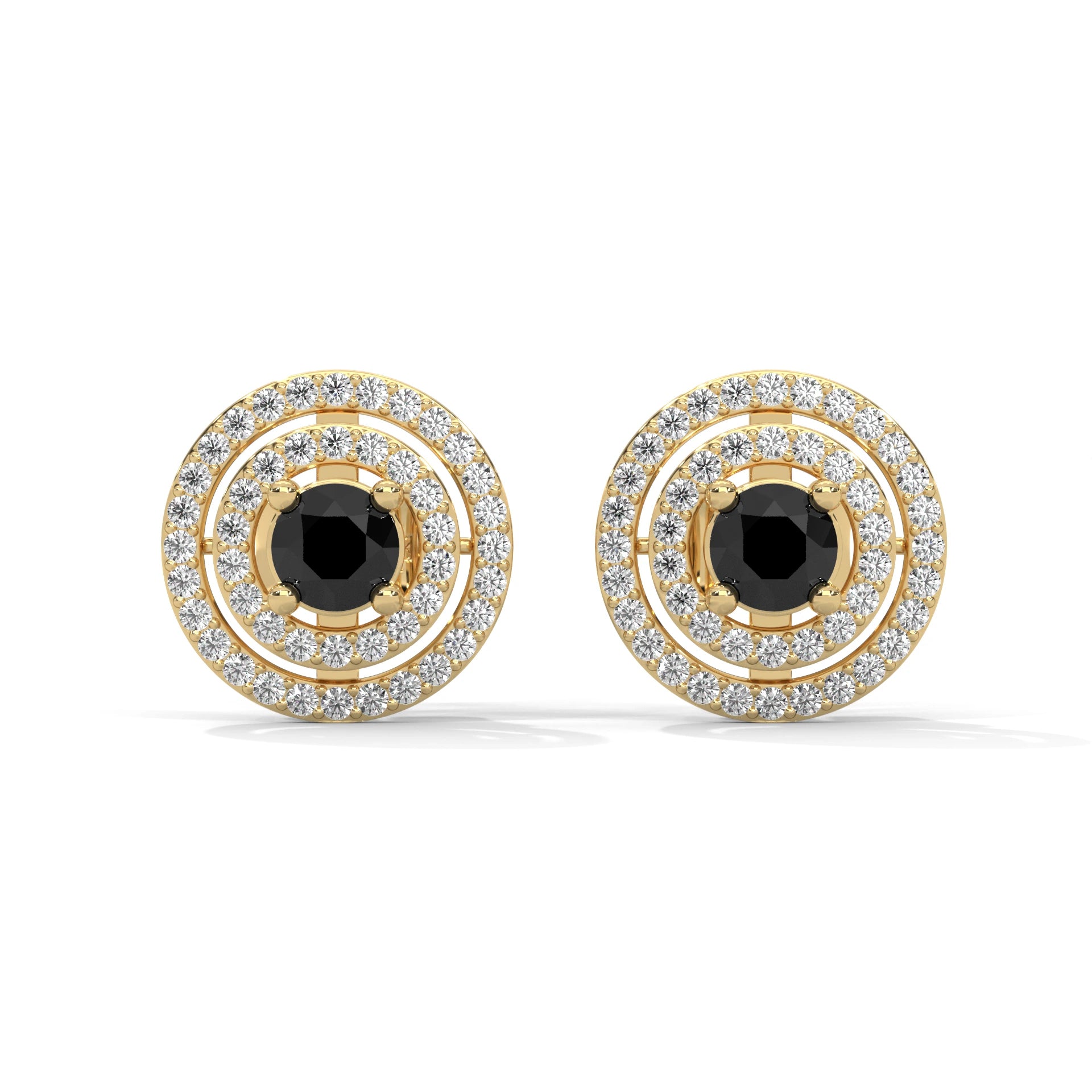 Luxury 2.20 Ct Round Cut Black And White Diamond Halo Stud Earrings 18K Yellow Gold