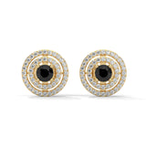 Luxury 2.20 Ct Round Cut Black And White Diamond Halo Stud Earrings