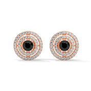 Luxury 2.20 Ct Round Cut Black And White Diamond Halo Stud Earrings 18K Rose Gold