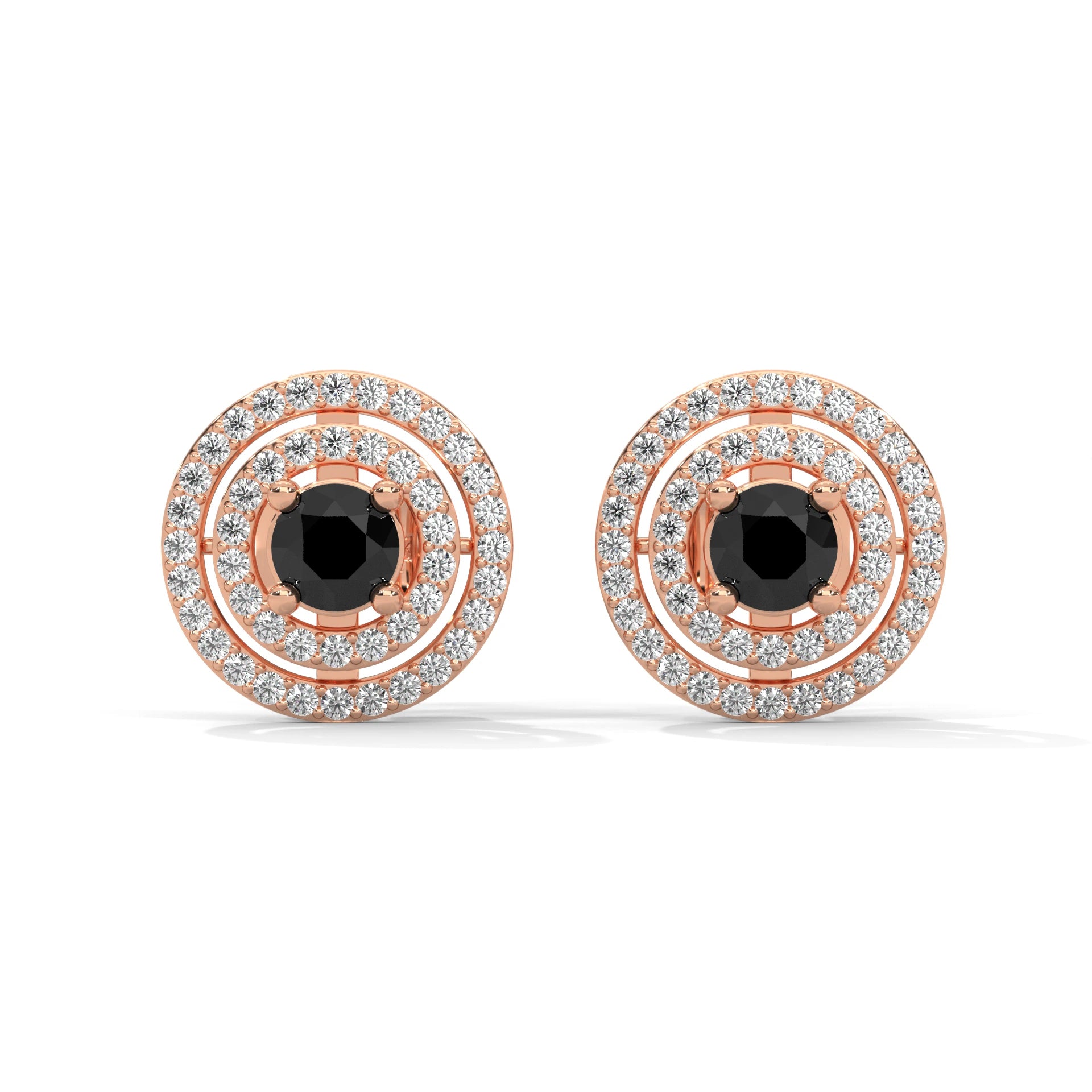 Luxury 2.20 Ct Round Cut Black And White Diamond Halo Stud Earrings 18K Rose Gold