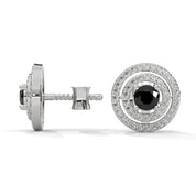 Luxury 2.20 Ct Round Cut Black And White Diamond Halo Stud Earrings