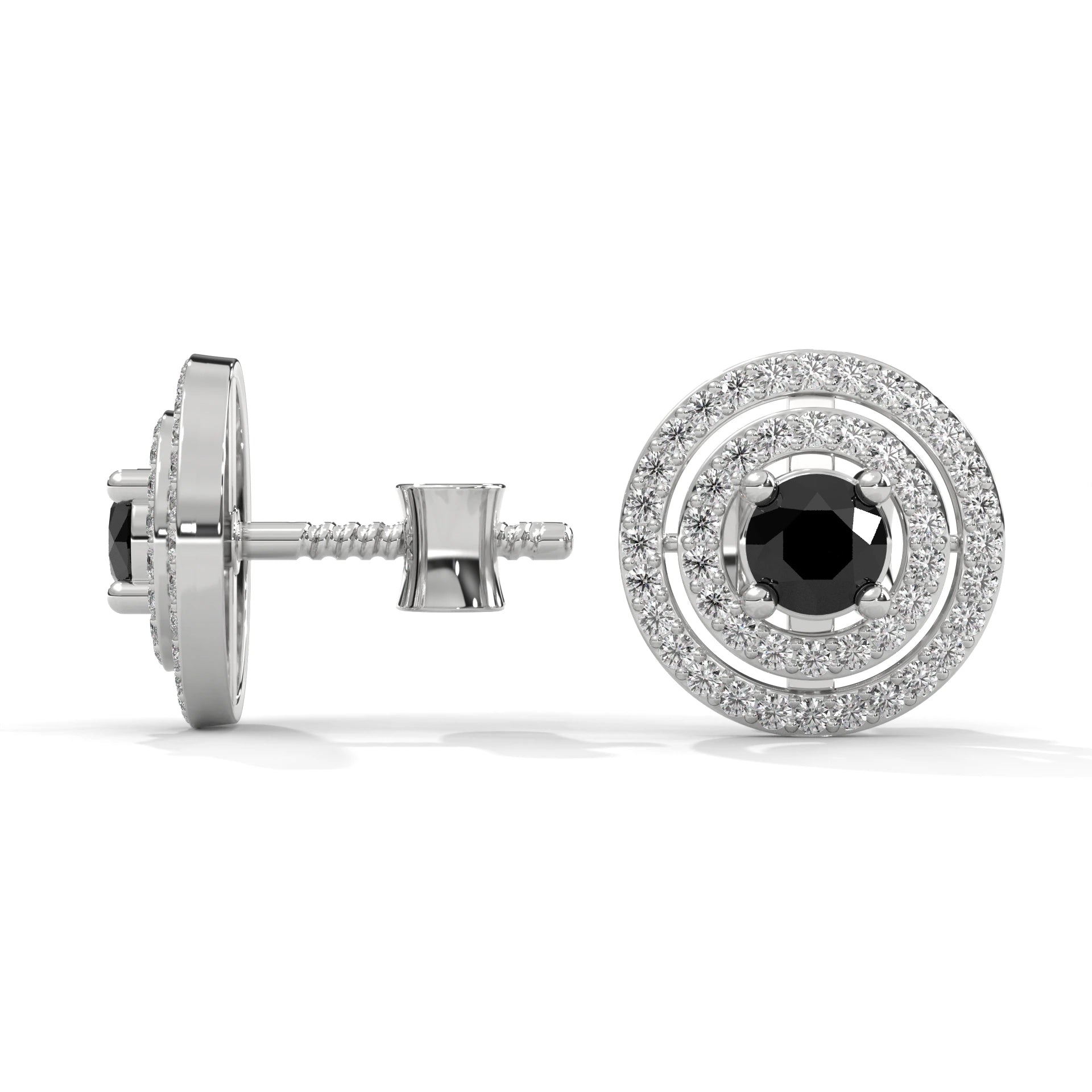 Luxury 2.20 Ct Round Cut Black And White Diamond Halo Stud Earrings