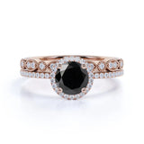 2.10 Carat Bridal Black Diamond Halo Diamond Ring