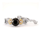 2 Carat Round Cut Diamond Bridal Sets White And Black Diamond Ring