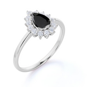 2 Ct Pear Cut Black Diamond Round Halo Diamond Engagement Ring Black Diamond Engagement Ring