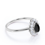 2 Ct Pear Cut Black Diamond Round Halo Diamond Engagement Ring Black Diamond Engagement Ring