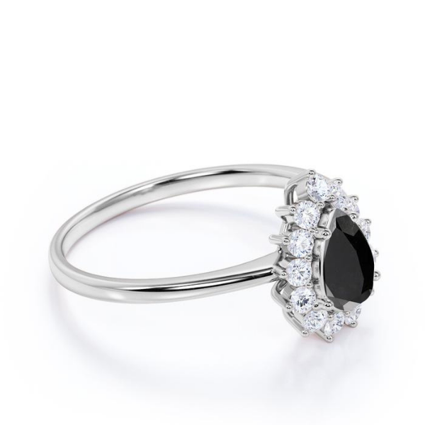 2 Ct Pear Cut Black Diamond Round Halo Diamond Engagement Ring Black Diamond Engagement Ring