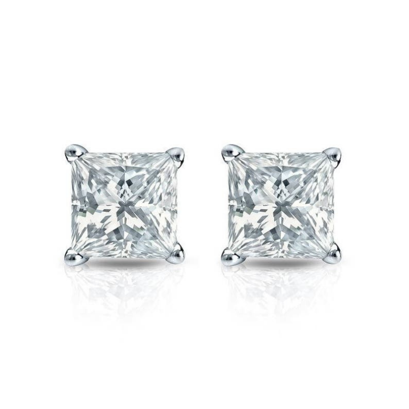 2 Carat Princess Cut 4 Prong Diamond Stud Earrings Lab Diamond
