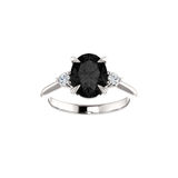 Luxury 2.20 Ct Oval Cut Black & White Diamond Three Stone Engagement Ring
