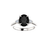 Luxury 2.20 Ct Oval Cut Black & White Diamond Three Stone Engagement Ring