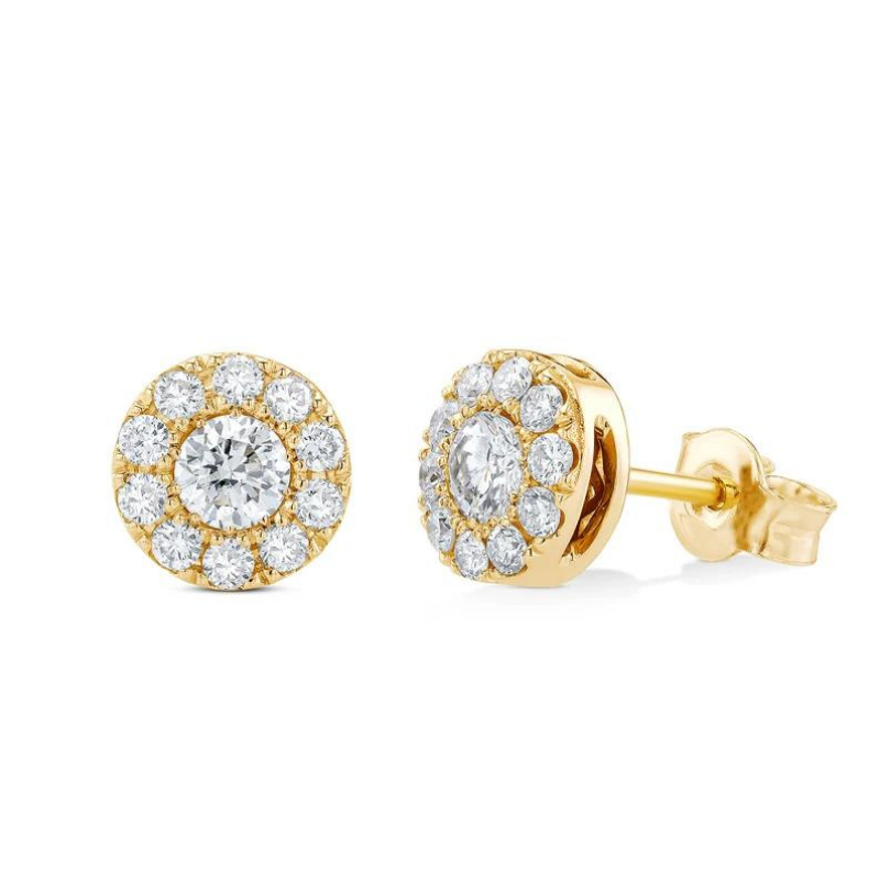 2.04 Carat Round Cut Halo Lab Diamond Stud Earrings 18K Yellow Gold