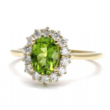 4.28 Carat Oval Shape Halo Peridot Gemstone Ring