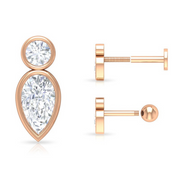 0.40 Carat Round & Pear Shape Bezel Diamond Stud Earrings 18K Rose Gold Natural Diamond