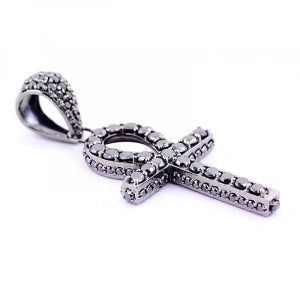 3 Ct Round Cut Diamond Black Diamond Cross Pendant in White Gold