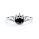3 Ct Oval Cut white and Black diamond engagement ring