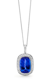 3.20 Carat Oval Tanzanite Gemstone Prong Setting Double Halo Pendant