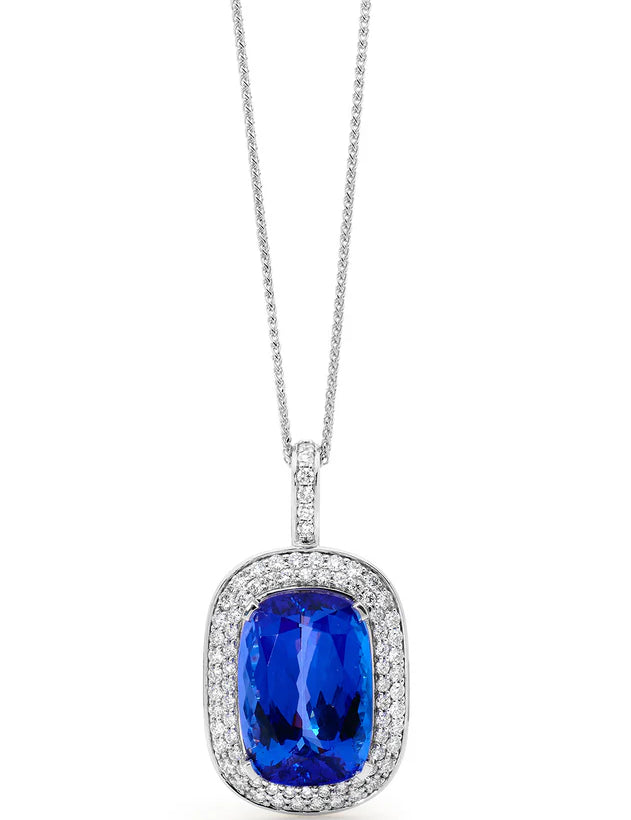 3.20 Carat Oval Tanzanite Gemstone Prong Setting Double Halo Pendant