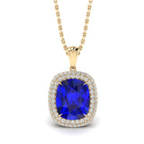 3.50 Carat Cushion Sapphire Gemstone 4 Prong Setting Double Halo Pendant
