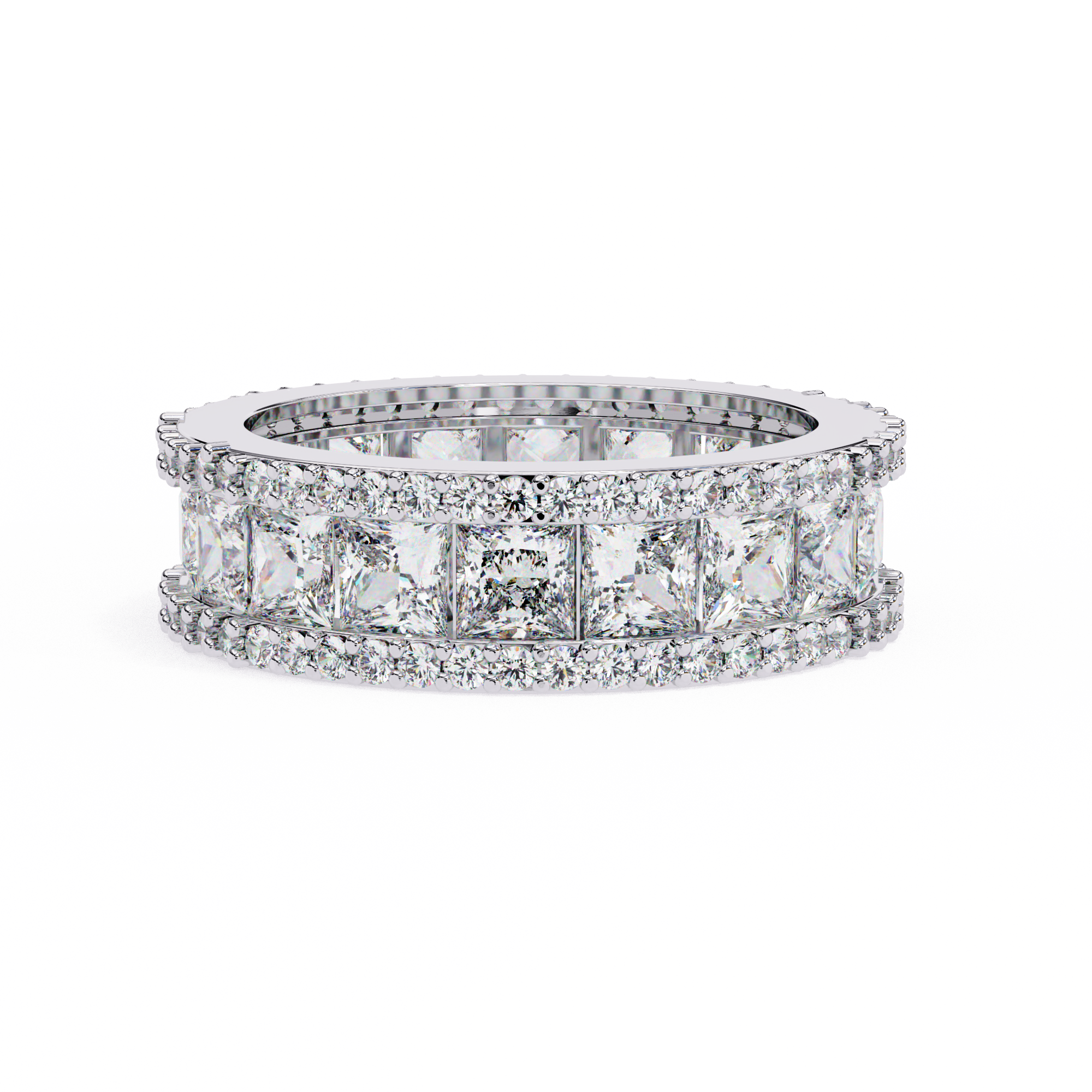 3.50 Carat Princess & Round Cut Diamond Wedding Band In White Gold 950 Platinum Natural Diamond Eternity Wedding Rings