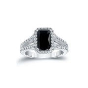 3.62 Carat Radiant Shape Diamond Black Diamond Halo Ring Black Diamond Engagement Ring