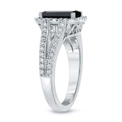3.62 Carat Radiant Shape Diamond Black Diamond Halo Ring Black Diamond Engagement Ring