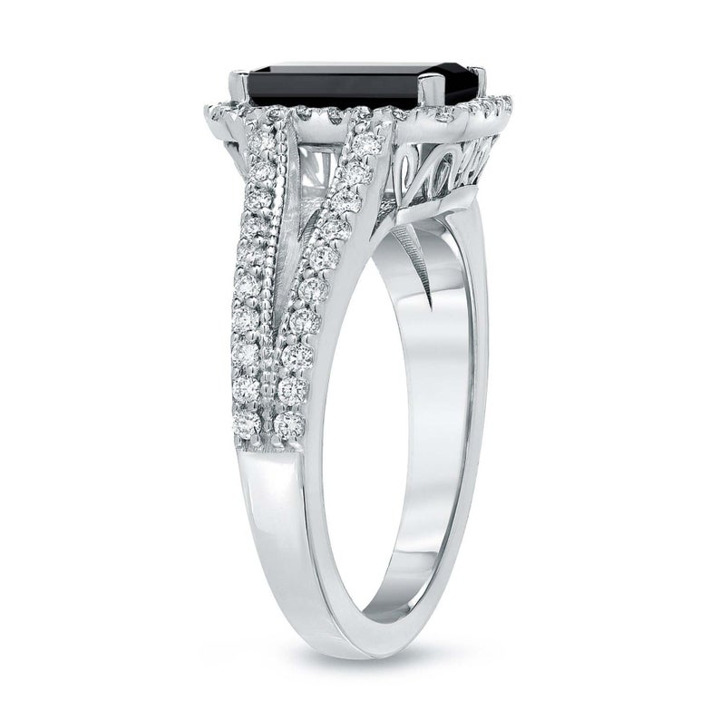 3.62 Carat Radiant Shape Diamond Black Diamond Halo Ring Black Diamond Engagement Ring