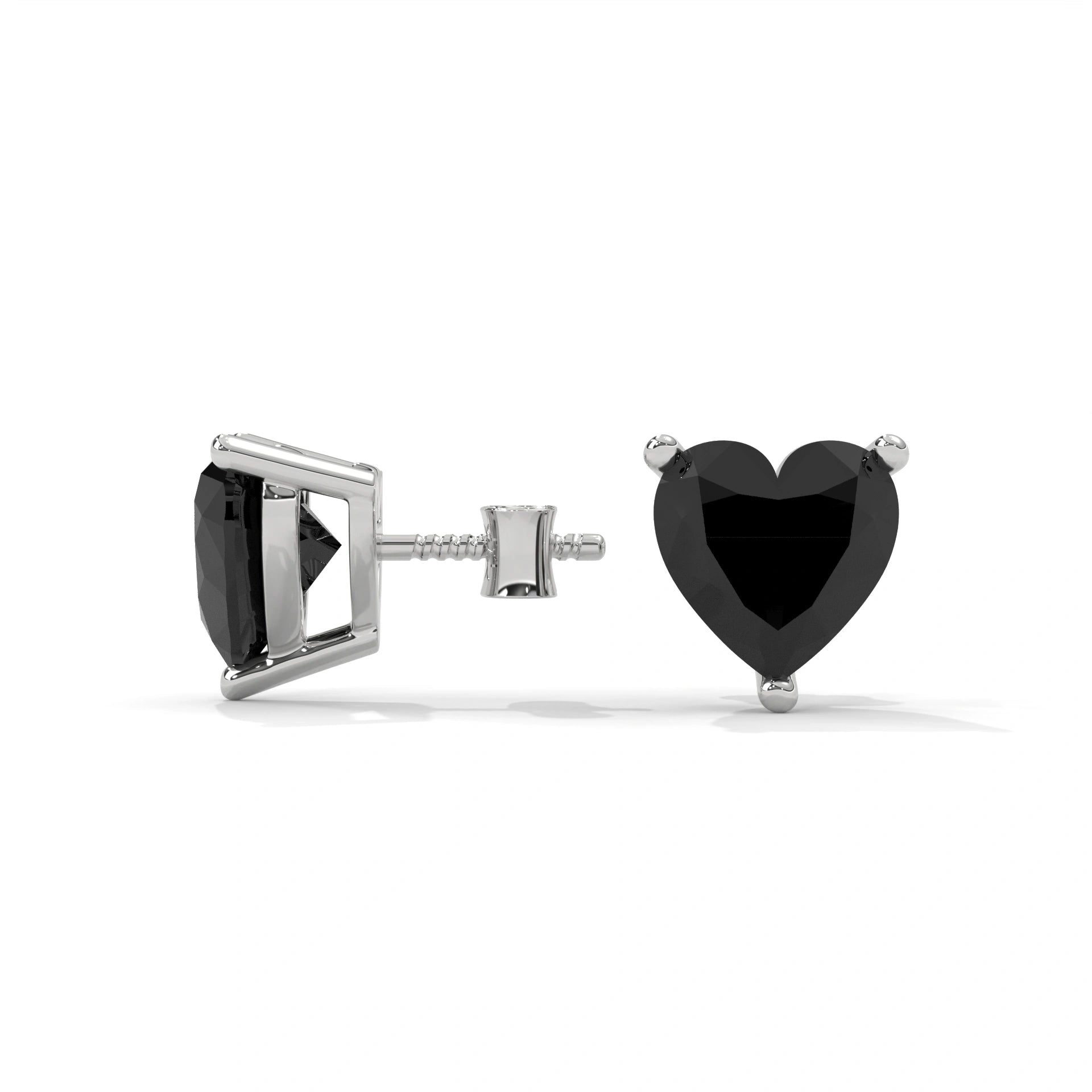 3.60 Carat Heart Shape Black Diamond Stud Earrings in White Gold