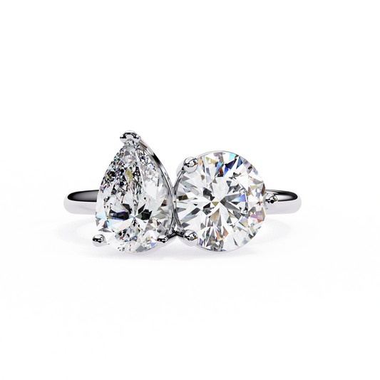 Front View 3.71 Ct Lab Grown Diamond Ring Toi Et Moi Double Stone Rings