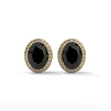3.04 Carat Oval Cut Diamond Black Diamond Halo Stud Earrings