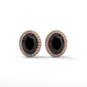 3.04 Carat Oval Cut Diamond Black Diamond Halo Stud Earrings 18K Rose Gold