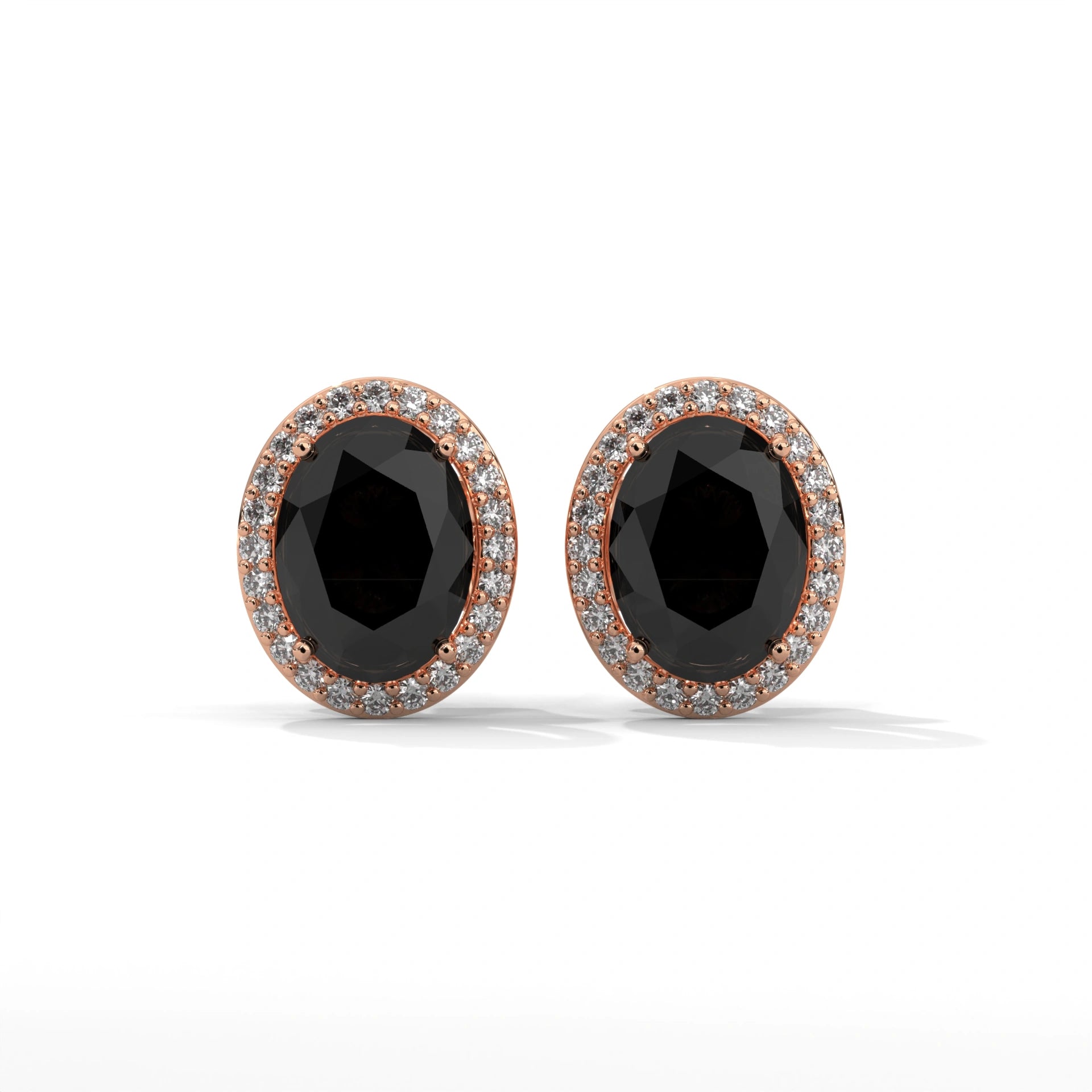 3.04 Carat Oval Cut Diamond Black Diamond Halo Stud Earrings 18K Rose Gold