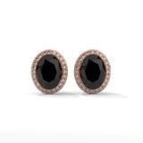3.04 Carat Oval Cut Diamond Black Diamond Halo Stud Earrings
