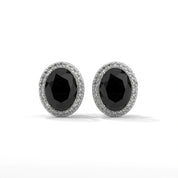 3.04 Carat Oval Cut Diamond Black Diamond Halo Stud Earrings