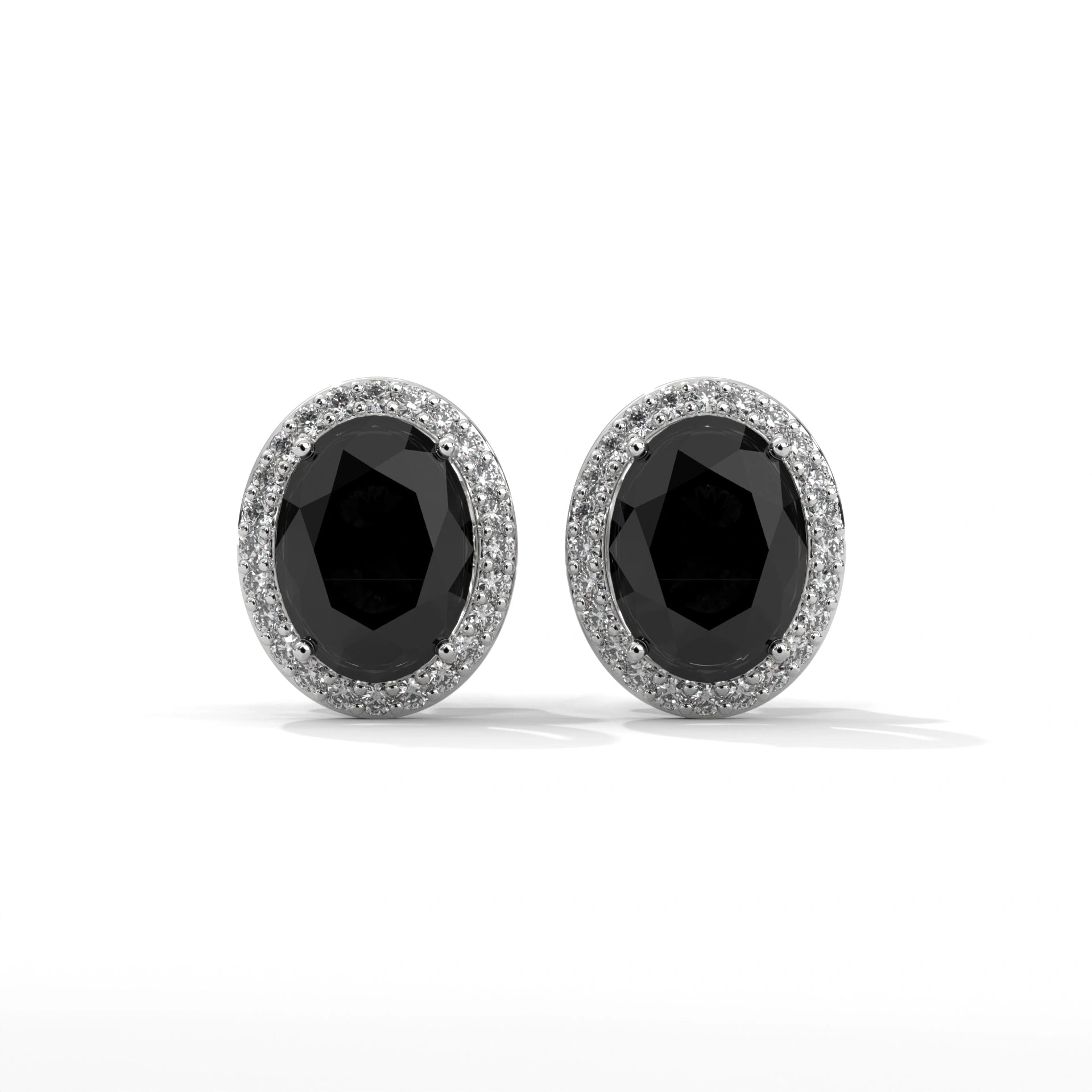 3.04 Carat Oval Cut Diamond Black Diamond Halo Stud Earrings