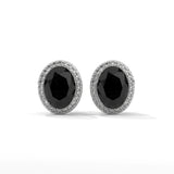 3.04 Carat Oval Cut Diamond Black Diamond Halo Stud Earrings