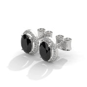 3.04 Carat Oval Cut Diamond Black Diamond Halo Stud Earrings