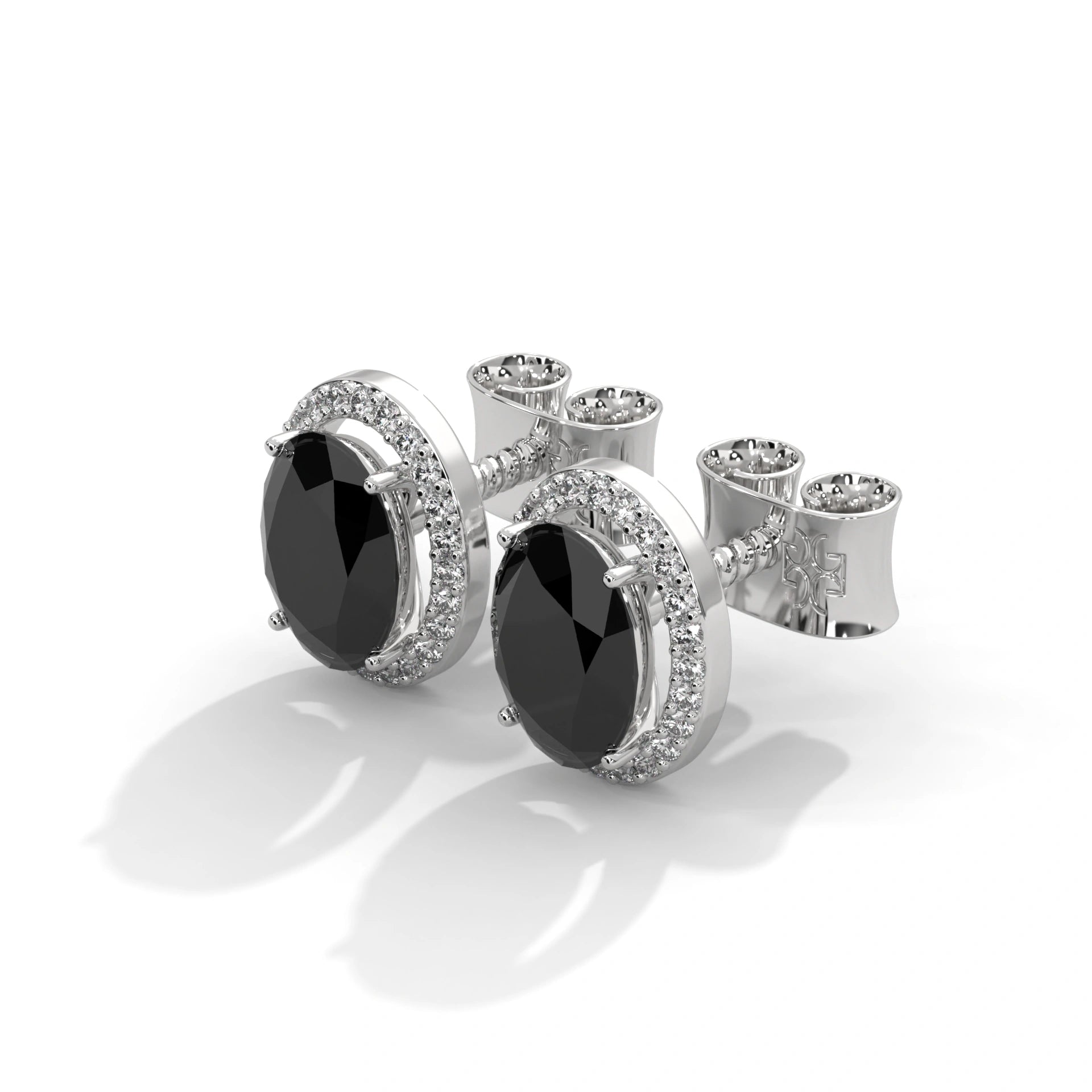 3.04 Carat Oval Cut Diamond Black Diamond Halo Stud Earrings