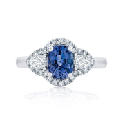 3 Ct Oval Sapphire Prong Set Halo Gemstone Engagement Ring