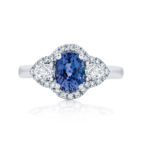 3 Ct Oval Sapphire Prong Set Halo Gemstone Engagement Ring