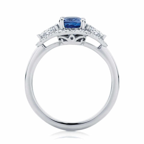 3 Ct Oval Sapphire Prong Set Halo Gemstone Engagement Ring