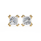 3 Carat Princess Shape Lab Diamond Stud Earrings 18K Yellow Gold