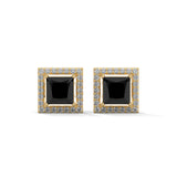 3.09 Carat Princess Cut Black Diamond Halo Stud Earrings Screw Back