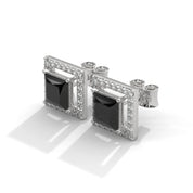 3.09 Carat Princess Cut Black Diamond Halo Stud Earrings Screw Back