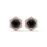 2.84 Ct Black Diamond Hexagon Halo Stud Earrings With Screw Back