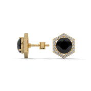 2.84 Ct Black Diamond Hexagon Halo Stud Earrings With Screw Back