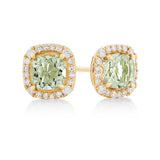 3 Ct Cushion Peridot Halo Gemstone Stud Earrings