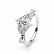 2.78 Ct Princess Cut Lab Diamond Ring with Marquise, Pear Side Stones